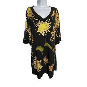 Clara Sun Woo Black v-neck dress 3/4 sleeves wrinkle free great for travel XS